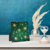 クリスマスゴールデンスノーフレークonグリーンバックグラウンド フォトプラーク (インサイチュ)