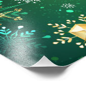 クリスマスゴールデンスノーフレークonグリーンバックグラウンド フォトプリント            (角)