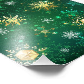クリスマスゴールデンスノーフレークonグリーンバックグラウンド フォトプリント            (角)