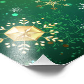 クリスマスゴールデンスノーフレークonグリーンバックグラウンド フォトプリント            (角)