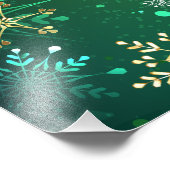 クリスマスゴールデンスノーフレークonグリーンバックグラウンド フォトプリント            (角)