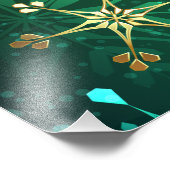 クリスマスゴールデンスノーフレークonグリーンバックグラウンド フォトプリント            (角)