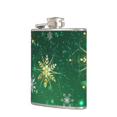 クリスマスゴールデンスノーフレークonグリーンバックグラウンド フラスク (左)