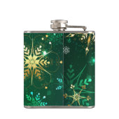 クリスマスゴールデンスノーフレークonグリーンバックグラウンド フラスク (裏面)