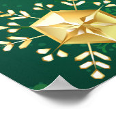 クリスマスゴールデンスノーフレークonグリーンバックグラウンド ポスター (角)