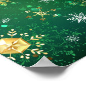 クリスマスゴールデンスノーフレークonグリーンバックグラウンド ポスター (角)