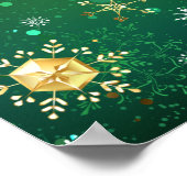 クリスマスゴールデンスノーフレークonグリーンバックグラウンド ポスター (角)