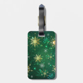 クリスマスゴールデンスノーフレークonグリーンバックグラウンド ラゲッジタグ (裏面縦)