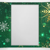 クリスマスゴールデンスノーフレークonグリーンバックグラウンド 三つ折りカード (内部中)