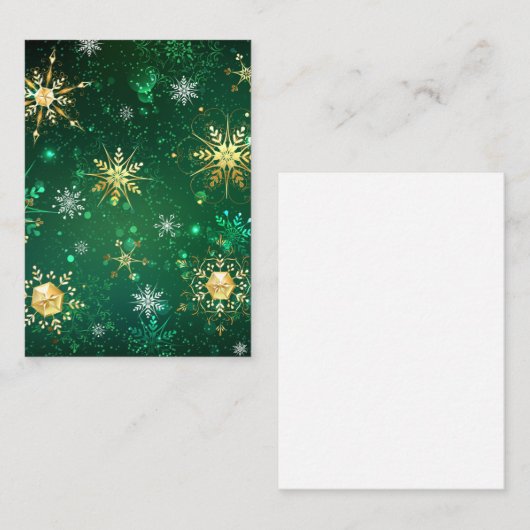 クリスマスゴールデンスノーフレークonグリーンバックグラウンド 名刺 (正面/裏面)