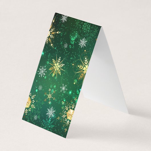 クリスマスゴールデンスノーフレークonグリーンバックグラウンド 名刺 (正面)