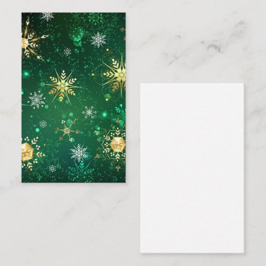 クリスマスゴールデンスノーフレークonグリーンバックグラウンド 名刺 (正面/裏面)