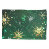 クリスマスゴールデンスノーフレークonグリーンバックグラウンド 枕カバー (裏面)