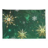 クリスマスゴールデンスノーフレークonグリーンバックグラウンド 枕カバー (裏面-右)