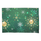 クリスマスゴールデンスノーフレークonグリーンバックグラウンド 枕カバー (正面左)