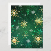 クリスマスゴールデンスノーフレークonグリーンバックグラウンド 案内状 (正面/裏面)