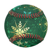 クリスマスゴールデンスノーフレークonグリーンバックグラウンド 野球ボール (裏面)