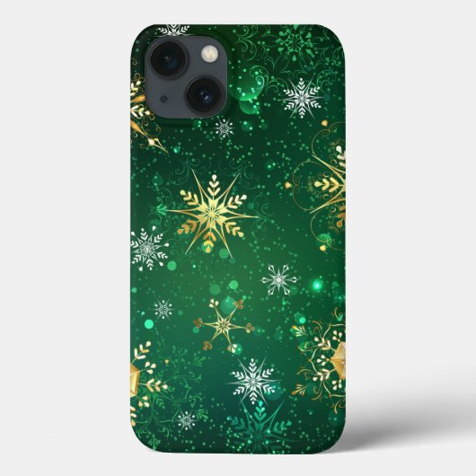 クリスマスゴールデンスノーフレークonグリーンバックグラウンド Case-Mate iPhoneケース (裏面)