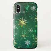 クリスマスゴールデンスノーフレークonグリーンバックグラウンド Case-Mate iPhoneケース (裏面)