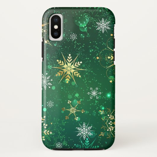 クリスマスゴールデンスノーフレークonグリーンバックグラウンド Case-Mate iPhoneケース (裏面)