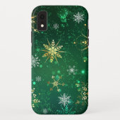 クリスマスゴールデンスノーフレークonグリーンバックグラウンド Case-Mate iPhoneケース (裏面)