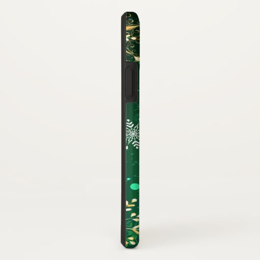 クリスマスゴールデンスノーフレークonグリーンバックグラウンド Case-Mate iPhoneケース (裏面/右)