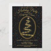 クリスマスゴールデンツリーカラフルグリッターブラックパーティー 招待状 (正面)