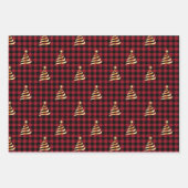 クリスマスゴールデンツリーバッファロープレイドレッドグリーンブルー ラッピングペーパーシート (正面)