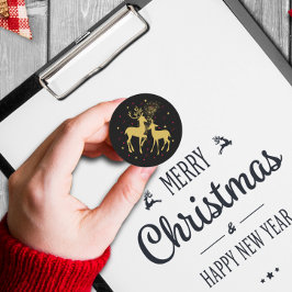 クリスマスゴールデンディアカップルのシルエット ラウンドシール