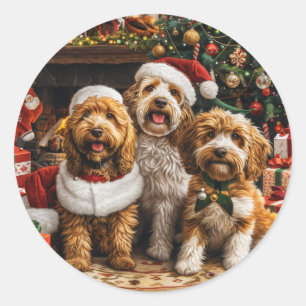 クリスマスゴールデンドゥードルパピードッグ ラウンドシール