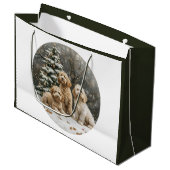 クリスマスゴールデンドゥードルパピードッグ ラージペーパーバッグ (正面アングル)