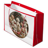 クリスマスゴールデンドゥードルパピードッグ ラージペーパーバッグ (正面アングル)