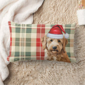 クリスマスゴールデンドルレッドグリーンプレイドホリデー ランバークッション (ブランケット)