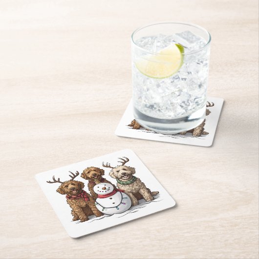 クリスマスゴールデンドール犬 スクエアペーパーコースター (インサイチュ)