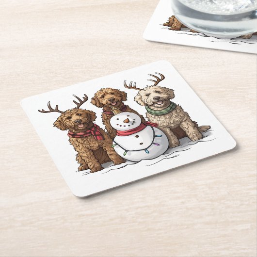 クリスマスゴールデンドール犬 スクエアペーパーコースター (アングル)
