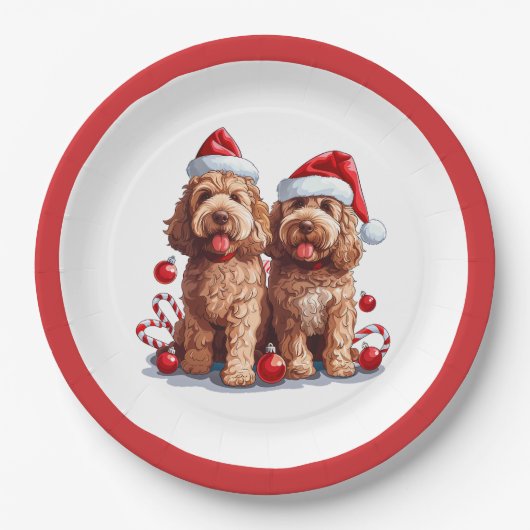 クリスマスゴールデンドール犬 ペーパープレート (正面)