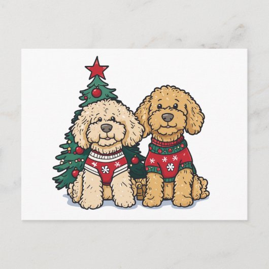クリスマスゴールデンドール犬 ポストカード (正面)