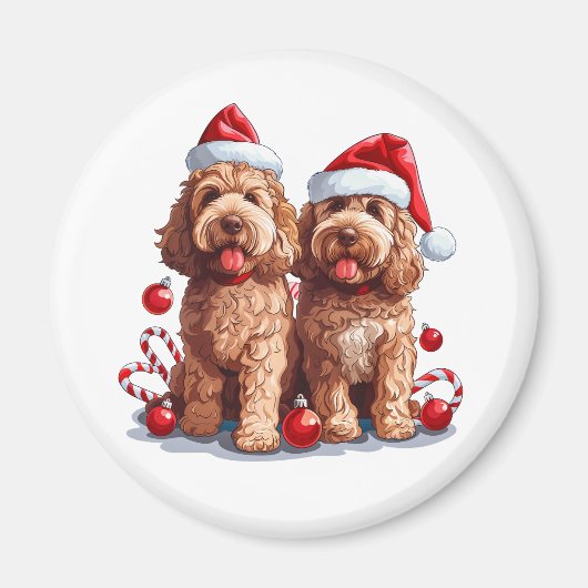 クリスマスゴールデンドール犬 マグネット (正面)