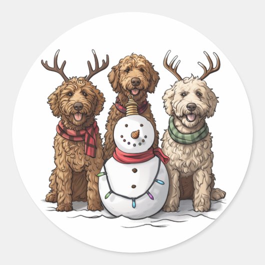 クリスマスゴールデンドール犬 ラウンドシール (正面)