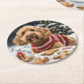 クリスマスゴールデンドール犬 ラウンドペーパーコースター (アングル)