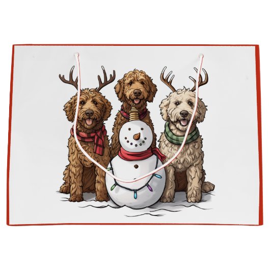 クリスマスゴールデンドール犬 ラージペーパーバッグ (正面)