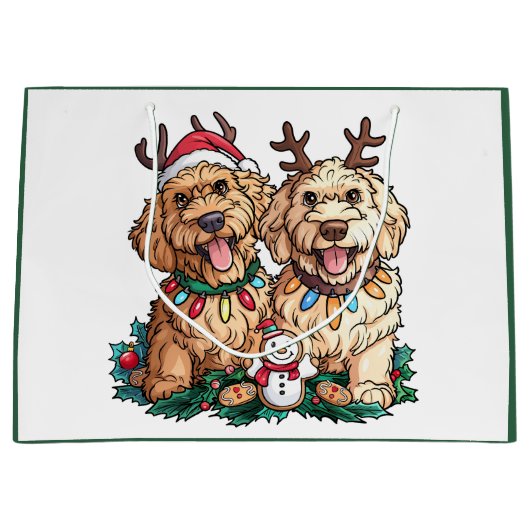 クリスマスゴールデンドール犬 ラージペーパーバッグ (正面)