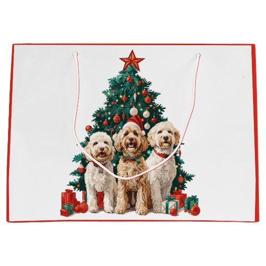 クリスマスゴールデンドール犬 ラージペーパーバッグ (正面)