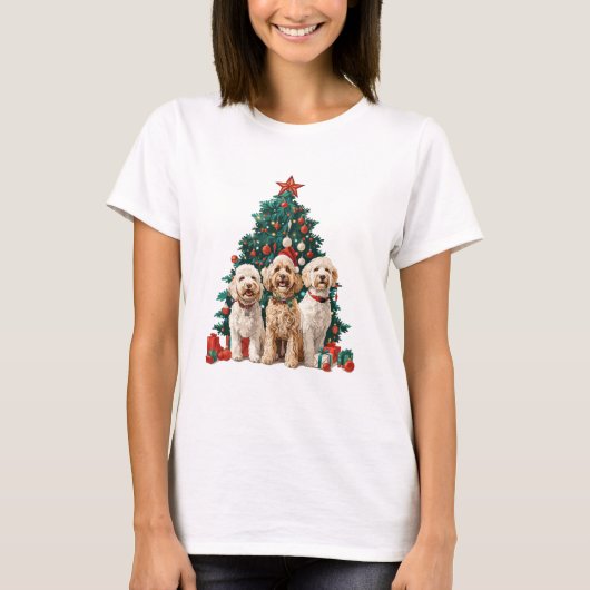クリスマスゴールデンドール犬 Tシャツ (正面)