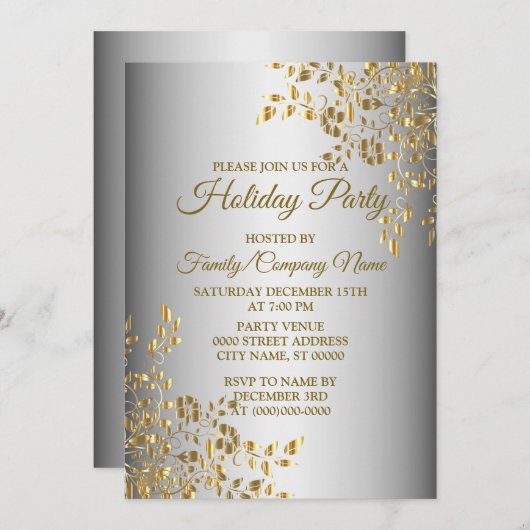 クリスマスゴールデンフラワーズホリデーズパーティの招待状 招待状 (正面/裏面)