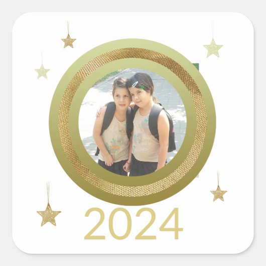 クリスマスゴールデンフレームワンフォトスター スクエアシール (正面)