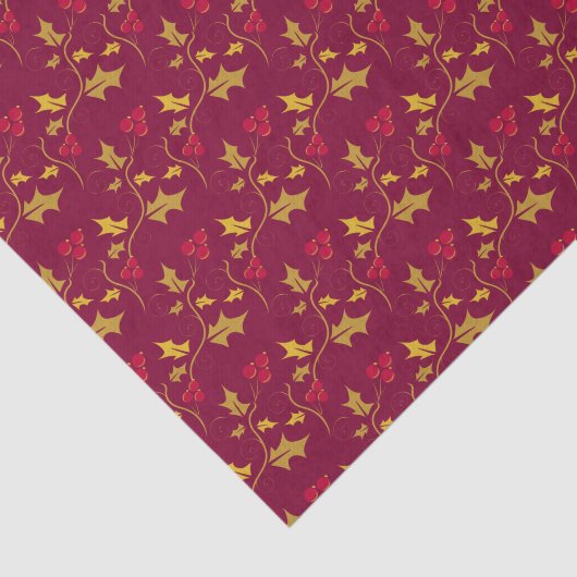 クリスマスゴールデンホリーと赤い果実の赤い深い 薄葉紙 (詳細)