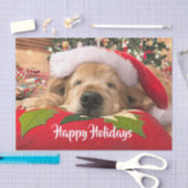 クリスマスゴールデンリトリーバー犬，木の下で眠る 薄葉紙 (クラフト)