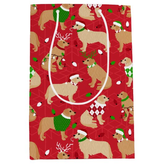 クリスマスゴールデンリトリーバー  ミディアムペーパーバッグ (正面)