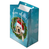 クリスマスゴールデンレトリエバーオンアクア《写真》ぼけ味 ミディアムペーパーバッグ (正面アングル)
